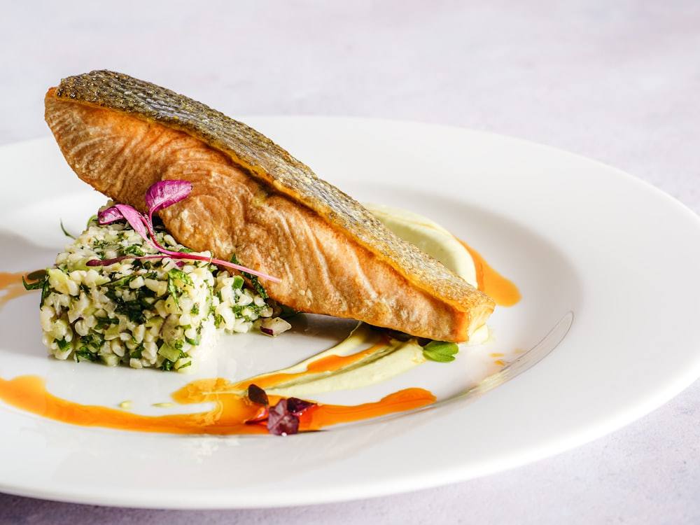 Crisp-skinned salmon, seasoned as it cooks